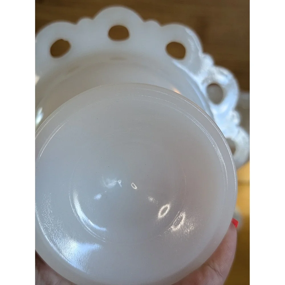 Lot of 3 Vintage Milk Glass Lace Edge Bowls AS IS Decor Wedding Shower Jewelry
